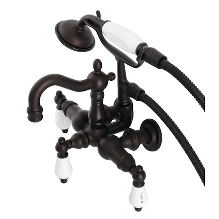 Kingston Brass CA1009T5 3-3/8" Tub Wall Mount Clawfoot Tub Faucet with Hand Shower, Oil Rubbed Bronze CA1009T5